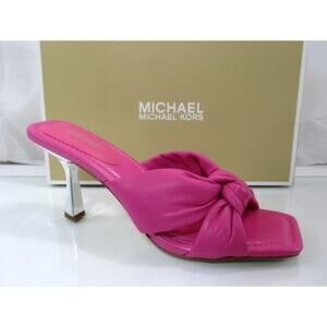 Michael Kors Elena Heeled Slide Sandal Knotted Strap Leather Pink